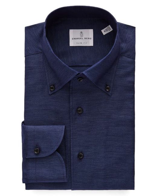 Emanuel Berg Slim Fit Cotton Linen Twill Button-Down Shirt