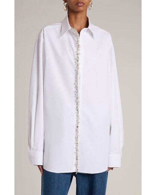Valentino Garavani Embellished Placket Oversize Button-Up Shirt Bianco/Strass