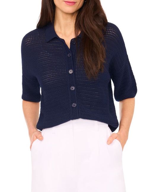HalogenR halogenr Open Stitch Button-Up Polo Sweater