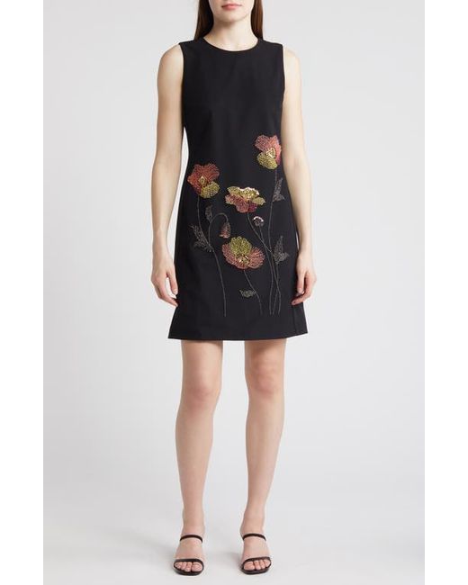AK Anne Klein Floral Bead Embroidered Sleeveless Shift Dress