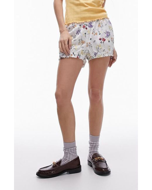 TopShop Ruffle Floral Cotton Shorts