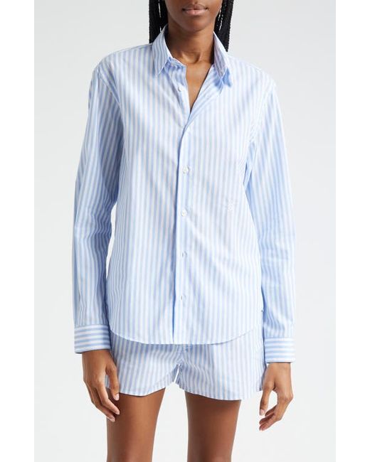 Sporty & Rich Stripe Cotton Button-Up Shirt White/Sky