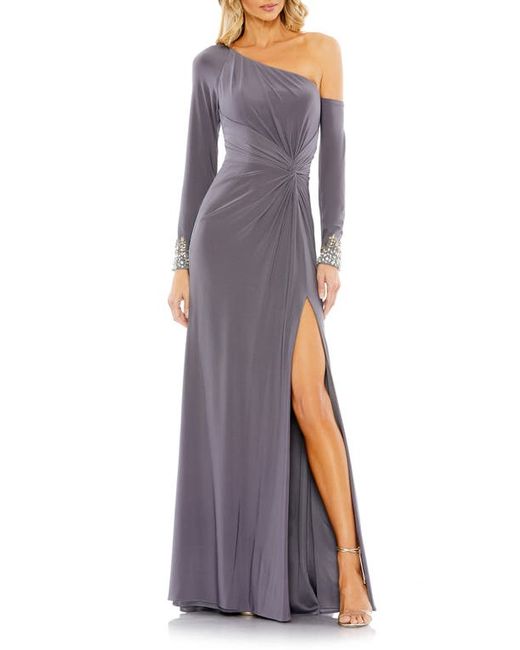 Mac Duggal One-Shoulder Long Sleeve Jersey Gown