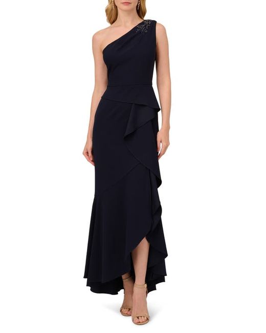 Adrianna Papell Beaded One-Shoulder Crepe Gown