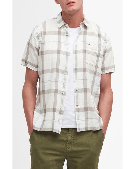 Barbour Croft Regular Fit Plaid Short Sleeve Linen Blend Button-Up Shirt