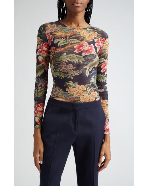 Etro Floral Long Sleeve Mesh Top
