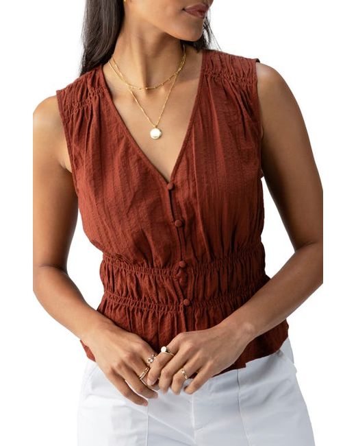 Sanctuary Shirred Cotton Dobby Button-Up Top
