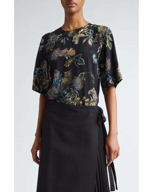 Jason Wu Collection Floral Forest Print Silk Top Black/Multi