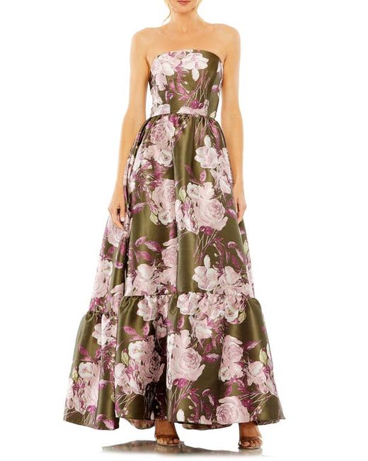 Mac Duggal Floral Jacquard Strapless Gown