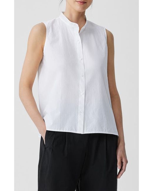 Eileen Fisher Band Collar Sleeveless Organic Cotton Shirt