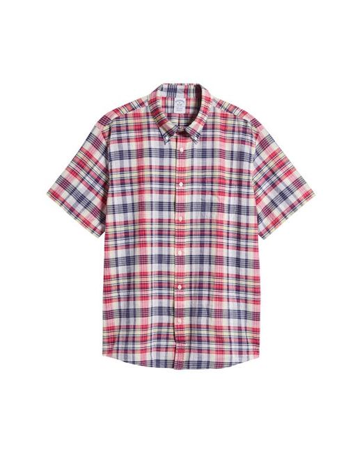 Brooks Brothers Madras Short Sleeve Button-Down Shirt