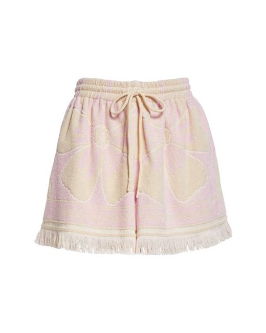 Zimmermann Pop Floral Cotton Terry Cloth Shorts Cream