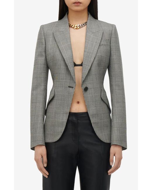 Alexander McQueen Prince of Wales Check Tailored Wool Blazer Black/Ivory