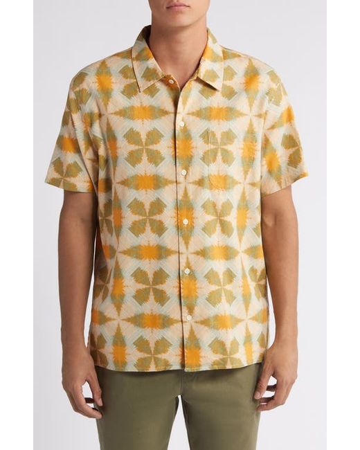 Treasure & Bond Trim Fit Geo Print Short Sleeve Linen Cotton Button-Up Shirt