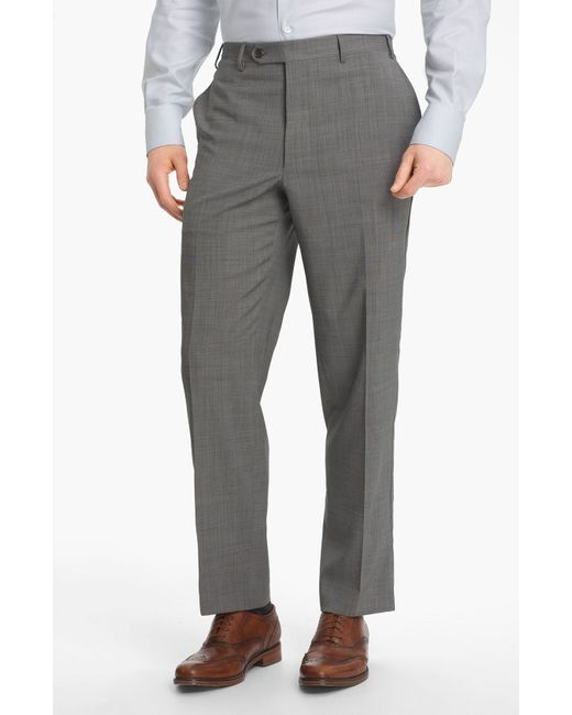 Canali Flat Front Wool Trousers Size Grey