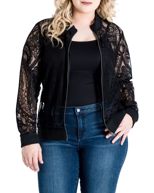 Standards & Practices Plus Size Aria Lace Bomber Jacket
