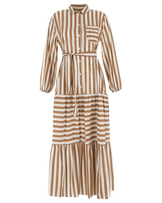 Semicouture Striped Midi Dress With Belt