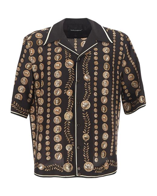 Dolce & Gabbana Coin Print Silk Hawaiian Shirt