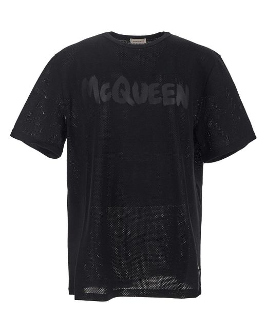 Alexander McQueen Graffiti Logo Mesh T-Shirt