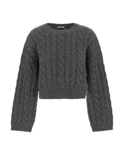 Brunello Cucinelli Cable Knit Sweater With Paillettes Embellishment