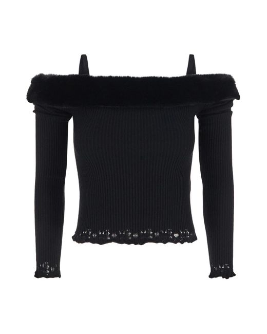 Blumarine Faux-Fur Collar Knit Cardigan