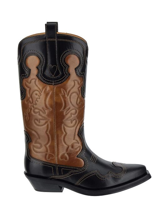 Ganni Embroidered Western Boots