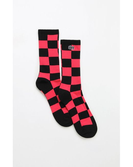 Obey Checkers Crew Socks Black/Pink