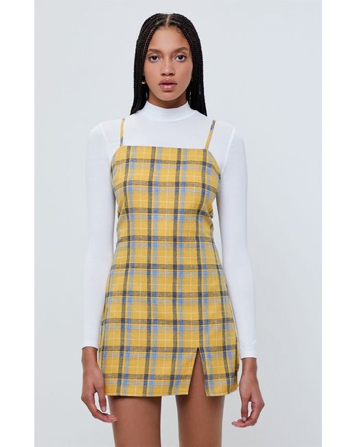 LA Hearts Slit Plaid Mini Dress XS