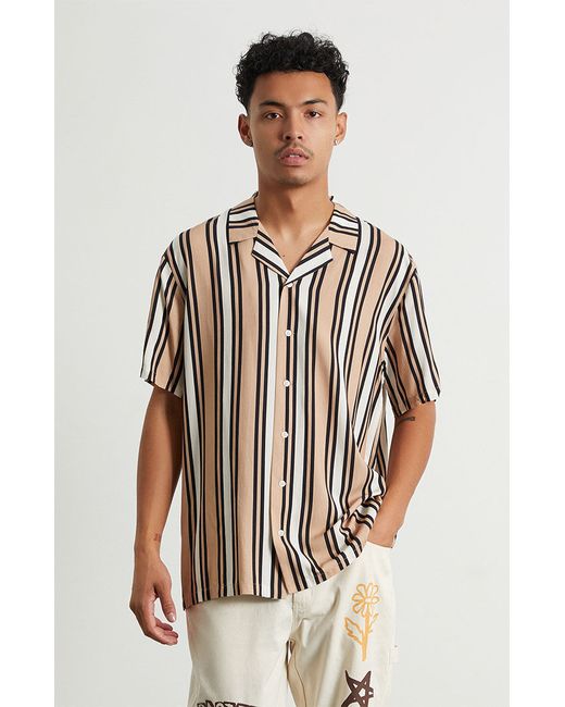 PacSun Tan Stripe Woven Camp Shirt Small