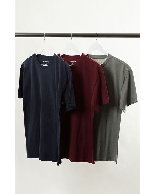 PS Basics 3 Pack Regular Fit T-Shirts Burgundy/Navy