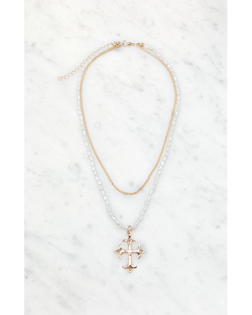 LA Hearts Pearl Cross Choker Necklace