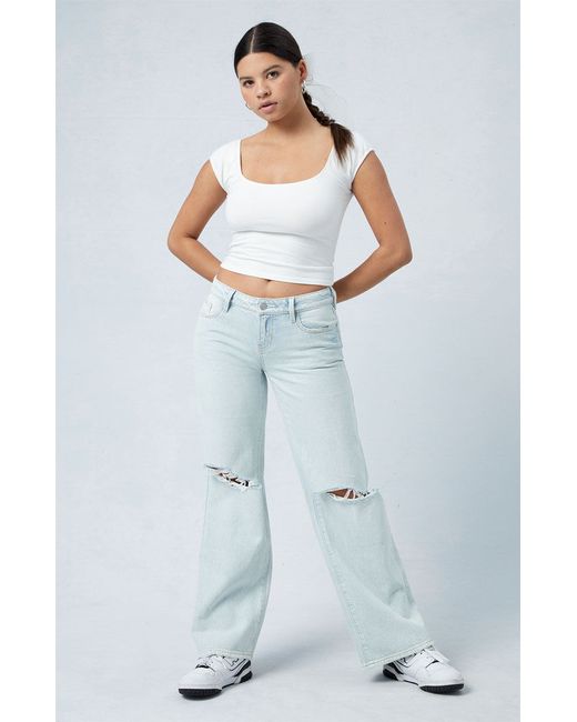 PacSun Eco Light Indigo Ripped Low Rise Wide Leg Jeans
