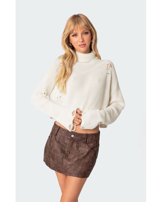 Edikted Distressed Turtle Neck Cropped Sweater