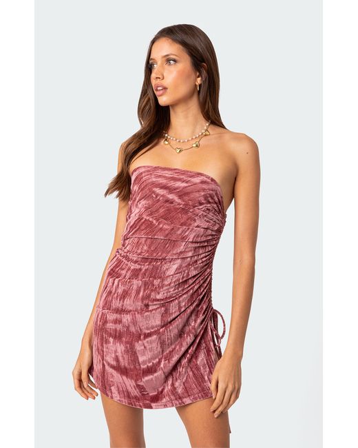 Edikted Crushed Velvet Drawstring Mini Dress