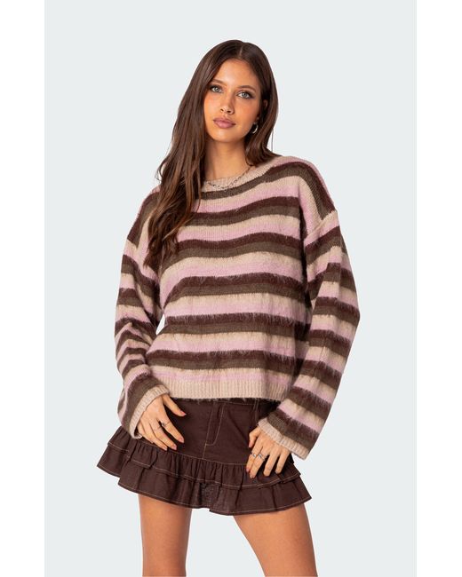 Edikted Oversized Fuzzy Striped Sweater