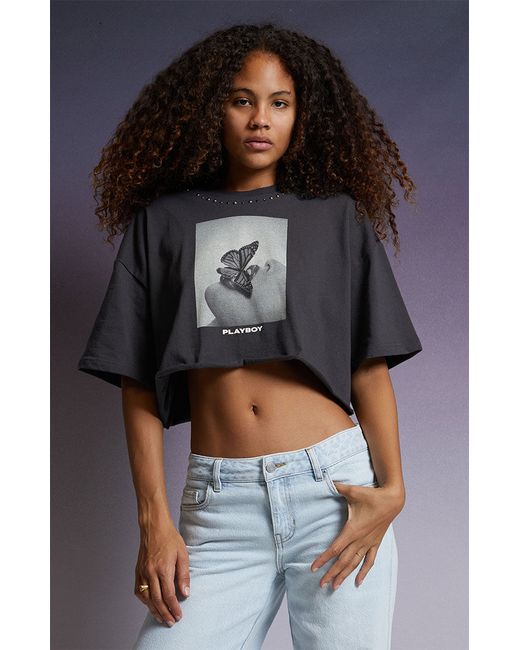 Playboy By Sparkle Butterfly Cropped T-Shirt