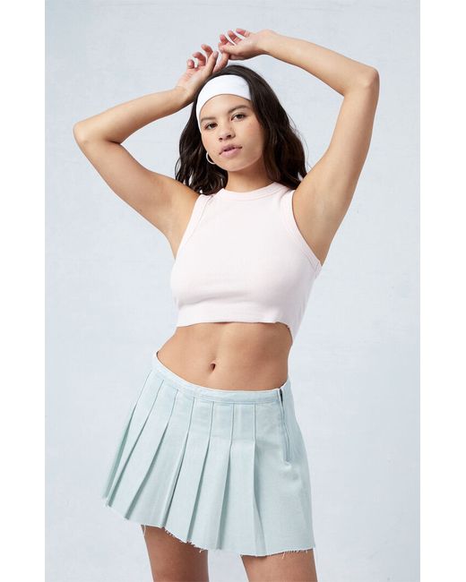 PacSun Eco Light Indigo Mid Rise Pleated Denim Mini Skirt