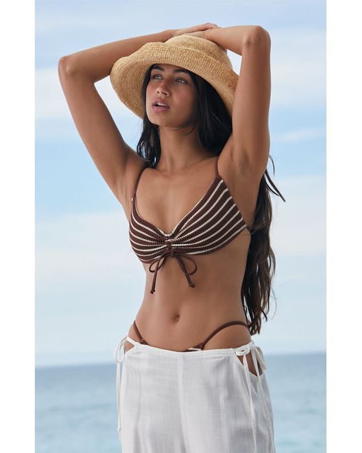 PacSun Eco Striped Marcy Scrunch Cinched Front Bandeau Bikini Top