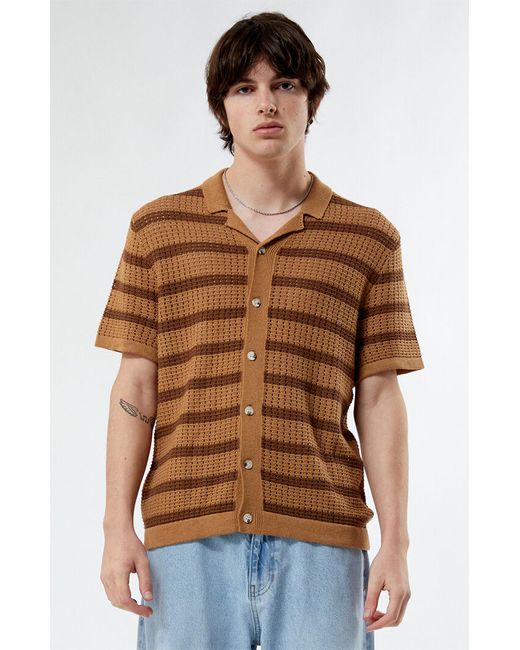 PacSun Stripe Open Knit Camp Shirt Small