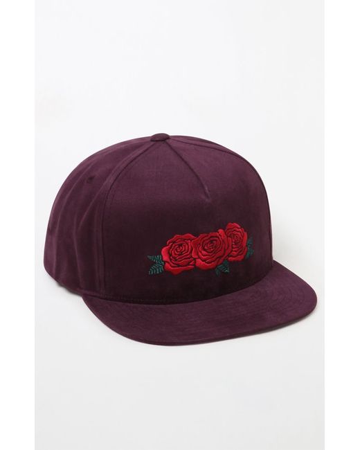 Huf Triple Rose Snapback Hat Maroon