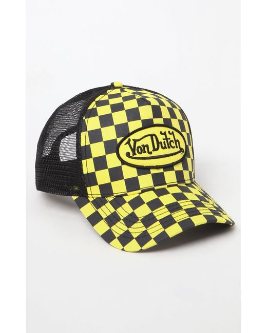 Von Dutch 237 Checker Snapback Trucker Hat Black/Yellow