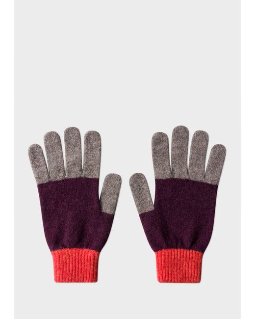 Paul Smith Plum Colour-Block Wool Gloves