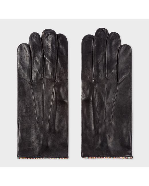 Paul Smith Leather Gloves With Signature Stripe Piping