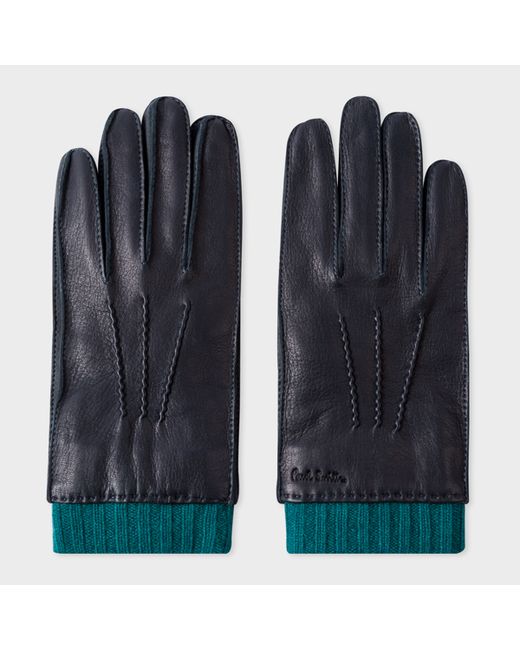 Paul Smith Navy Deerskin Silk-Cashmere Lined Gloves