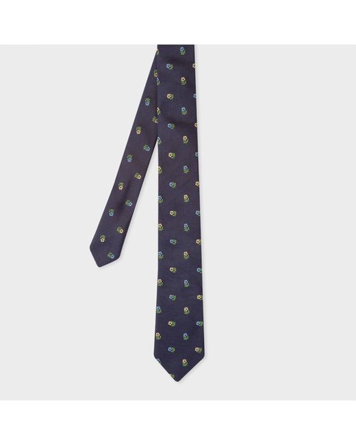 Paul Smith Narrow Silk Tie With Floral Embroidered Motif