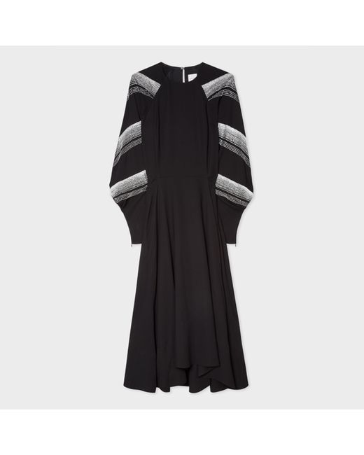 Paul Smith Long-Sleeve Maxi Dress With Bugle Beaded Sleeves
