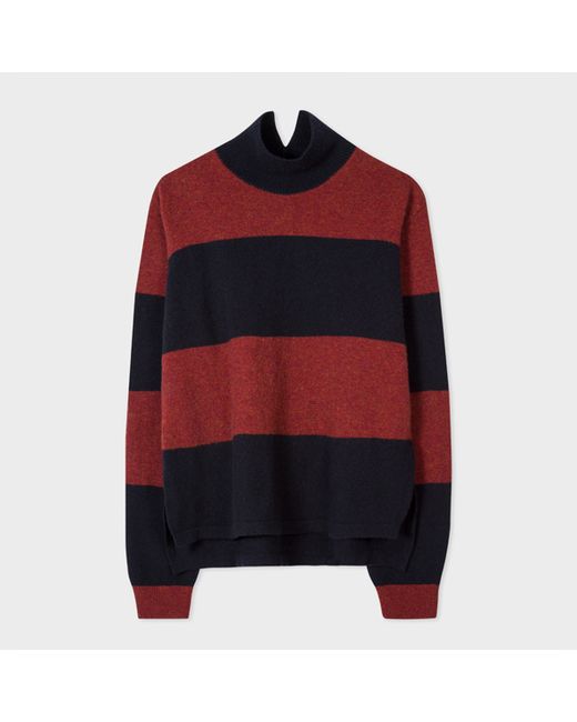 PS Paul Smith And Burgundy Stripe Funnel Neck Lambswool-Blend Sweater