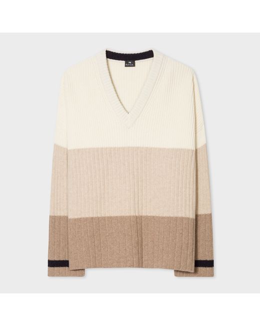 PS Paul Smith Beige Colour-Block V-Neck Wool-Blend Sweater