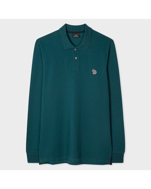 PS Paul Smith Organic-Cotton Zebra Logo Long-Sleeve Polo Shirt