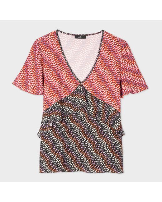 PS Paul Smith Contrast Frill Ditsy Floral Top